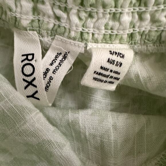 Roxy Houndstooth Midi Dress Size S Mint Green White Puff Sleeve Pastel - Picture 6 of 10